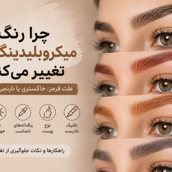 چرا رنگ میکروبلیدینگ ابرو تغییر می‌کند؟ علت قرمز، خاکستری یا نارنجی شدن ابرو